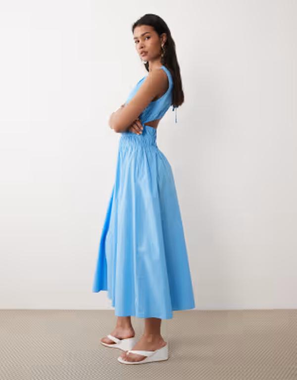ノーバディーズ チャイルド レディース トップス ワンピース ギャザー ミディ Nobody's Child Carrie ruched midi dress Blue ブルー