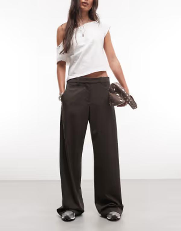 週日 レディース ボトムス 心地好いズボン下 ワイドレッグ Weekday wide leg tailored pants melange Dark brown melange 赤銅色 パンツ-ボトムス-レディースファッション