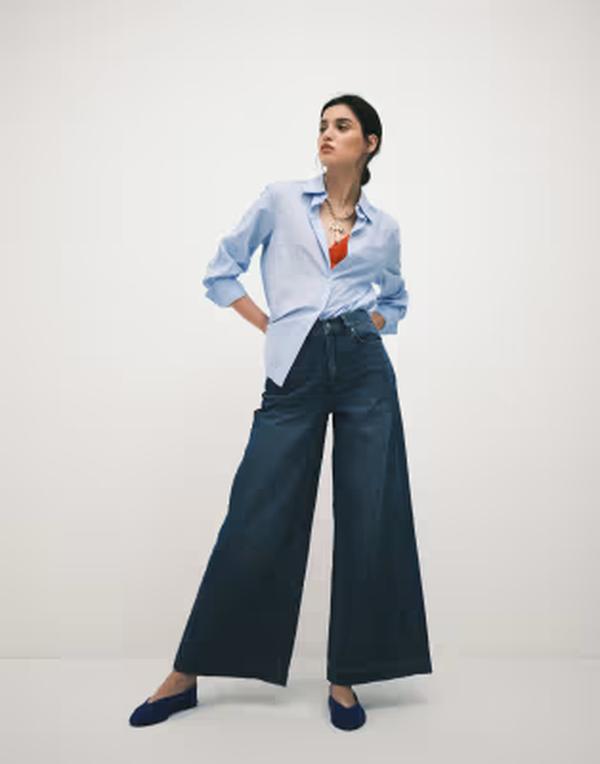 エイソス レディース ボトムス デニムパンツ ワイドレッグ ジーンズ ASOS DESIGN wide leg palazzo jeans in dark midark mid wash ブルー