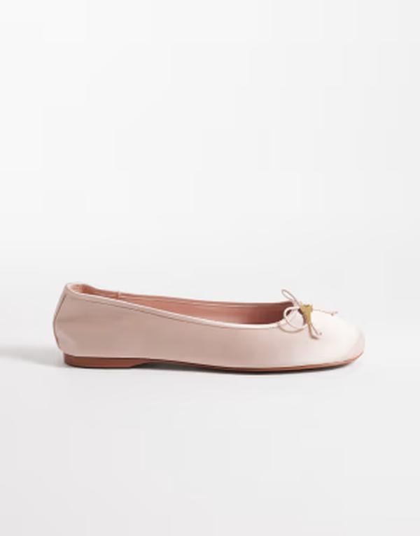 マンゴ レディース シューズ パンプス サテン Mango satin ballet flats with key charm detail in baby PINK ピンク