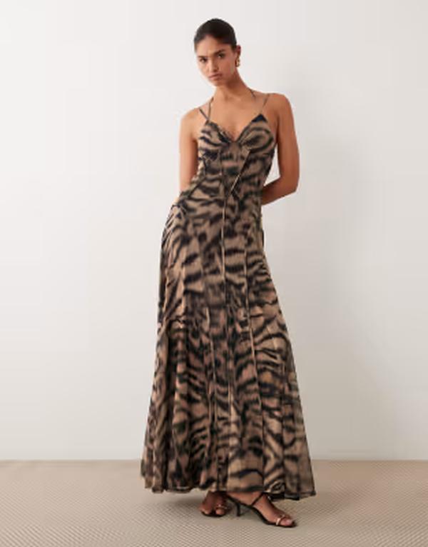 エイソス レディース トップス ワンピース アニマル柄 プリント メッシュ マキシ ASOS DESIGN mesh maxi dress with seam detailing in animal print アニマル