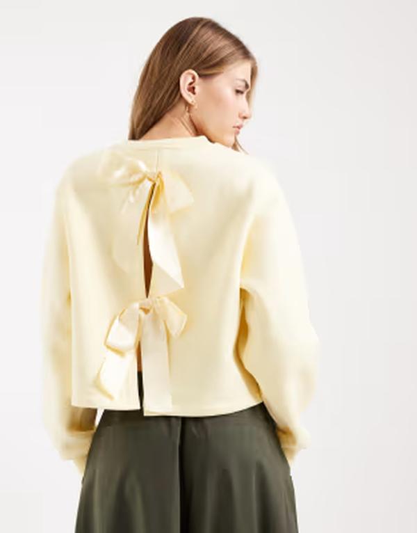 ミスセルフフリッジ レディース アウター ニット・セーター スウェット シャツ Misselfridge sweatshirt with back bow detail in butter yellow Butter yellow イエロー