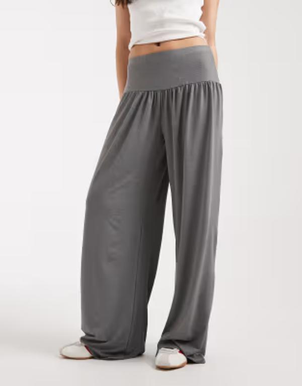 エイソス レディース ボトムス 心地好いズボン下 ASOS DESIGN wide waistband slouchy pants with button detail heather - part of a set Gray Heather 薄墨色