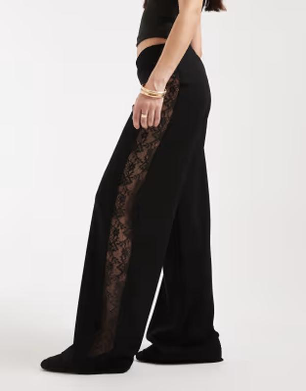 エイソス レディース ボトムス カジュアルパンツ ワイドレッグ レース ASOS DESIGN wide leg with lace pants Black ブラック 13,490円