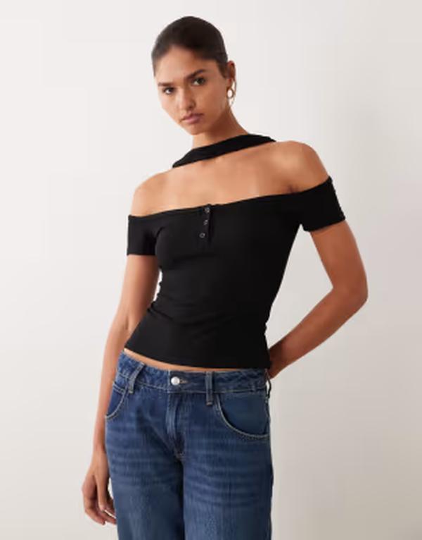 エイソス レディース トップス プルオーバー ASOS DESIGN bandeau top with scarf detail Black 黒いこと