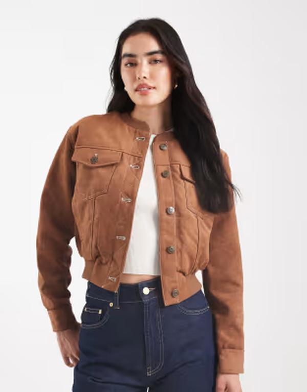 コットンオン レディース アウター ジャケット・ブルゾン スエード Cotton sophia faux suede bomber jacket BROWN ブラウン