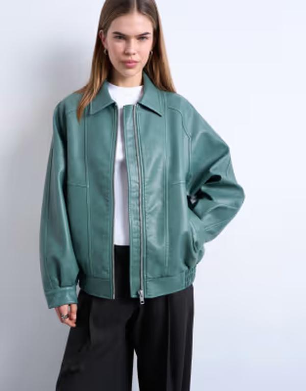 トップショップ レディース アウター コート ジャケット Topshopu zip up seam detail jacket in teal ティール