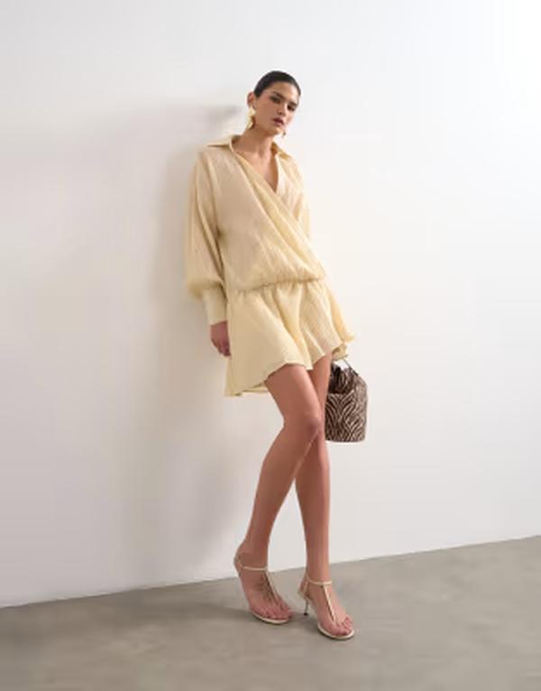 とっ始め販売店 レディース トップス 衣装 プルオーバー Topshop dropped waist wrap shirt dress インチ textured Off white 象牙色