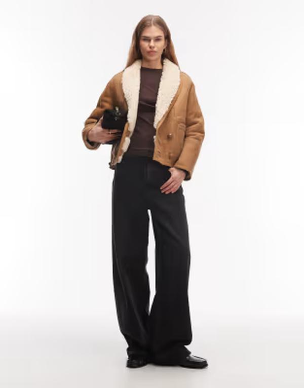 オールセインツ レディース アウター 上衣・上衣 スエードクロス 厚地の外套 AllSaints Charlton suede shearling coat インチ tan Brown 赤銅色