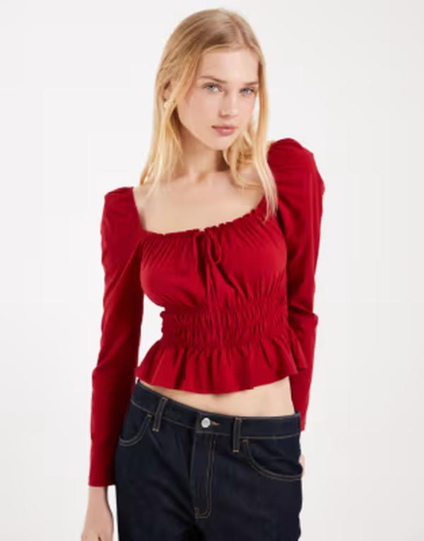 ミスセルフフリッジ レディース トップス シャツ Misselfridge long sleeve milkmaid top in cherry