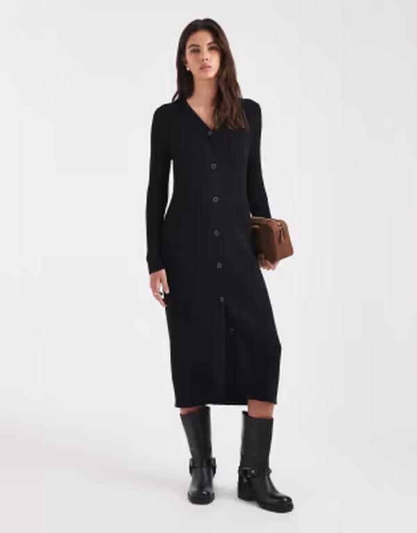 スリードベア レディース トップス ワンピース ボタンダウン ニット マキシ Threadbare button down knit maxi dress Black ブラック