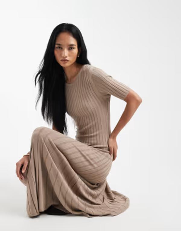 スリードベア レディース トップス ワンピース ニット マキシ Threadbare short sleeve knit maxi dress in oat