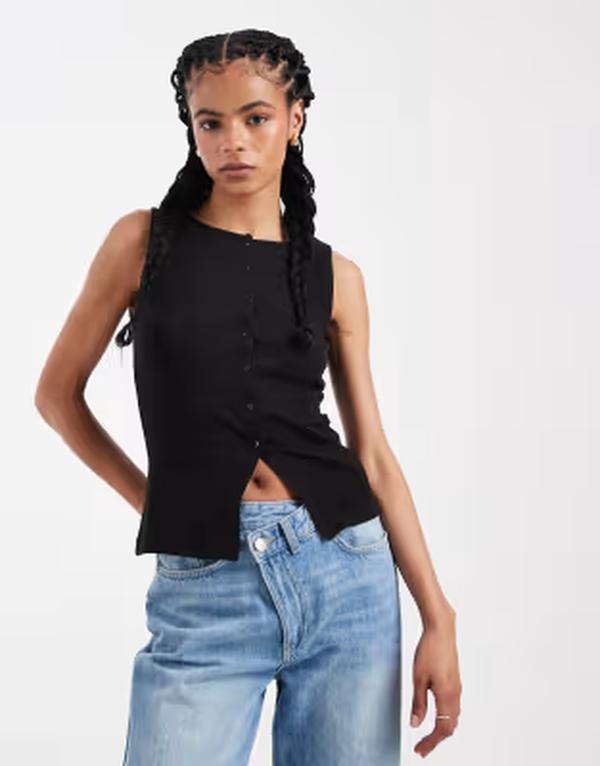 ブレーブソウル レディース トップス ベスト ボタンダウン Brave Soul button down vest Black ブラック