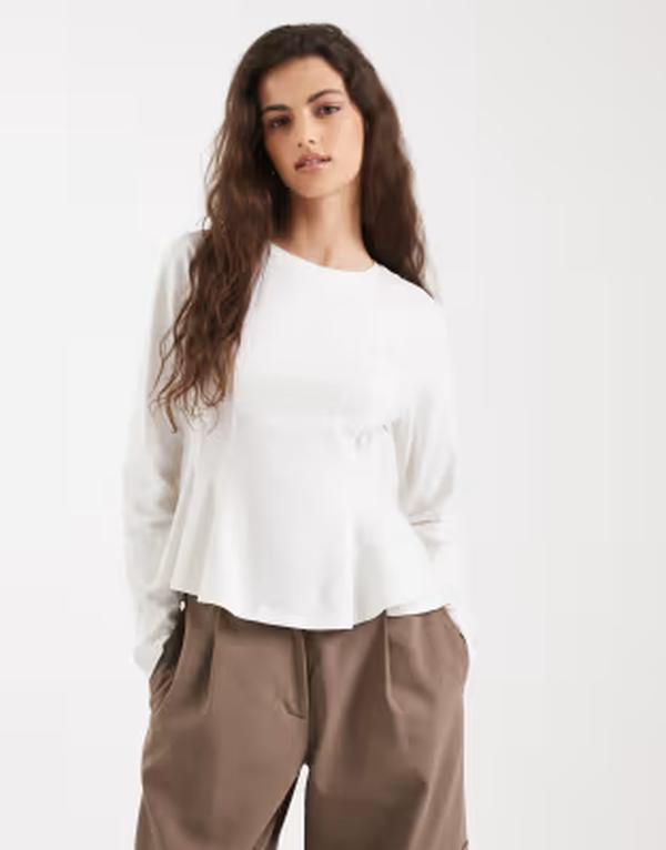 ミスセルフフリッジ レディース トップス Tシャツ Misselfridge peplum detailong sleeve tee WHITE ホワイト