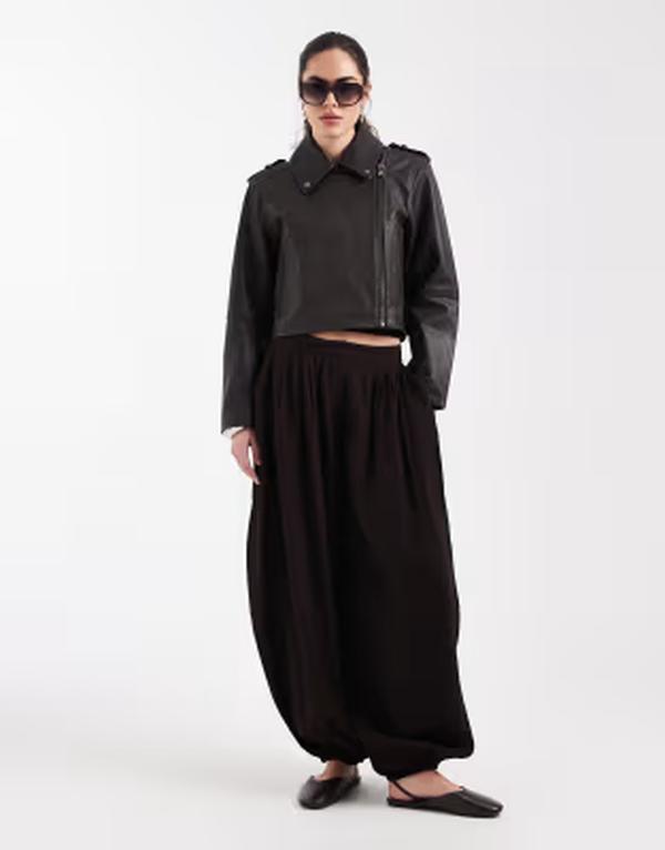 エイソス レディース アウター ジャケット・ブルゾン レザー ASOS DESIGN realeather short biker jacket Brown ブラウン