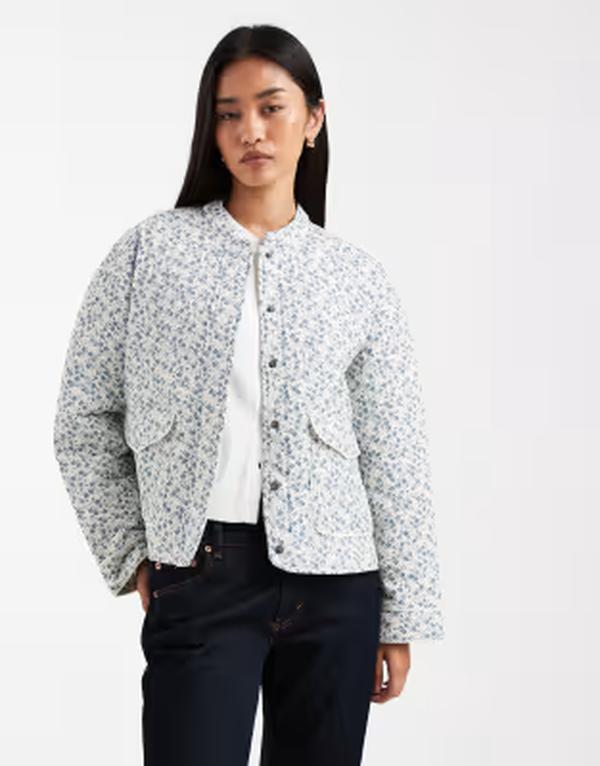 オンリー レディース アウター 上衣・上衣 御花柄 刷り上げる キルティング 御花 ONLY quilted jacket floral print Blue ditsy 青み