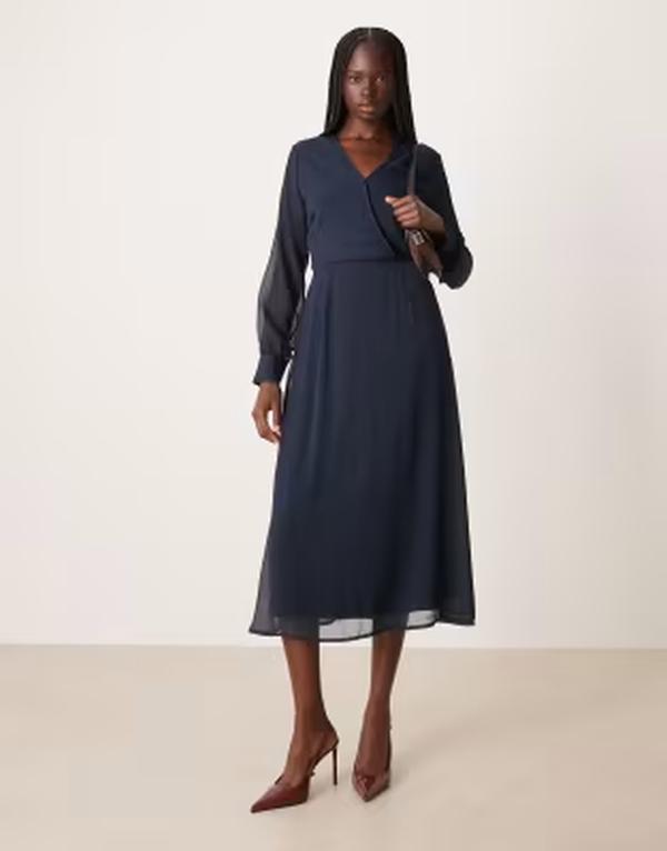 離宮 レディース トップス 衣装 V素っ首 midi VILA long sleeve v-neck MIDI dress Navy Blazer 米国海軍