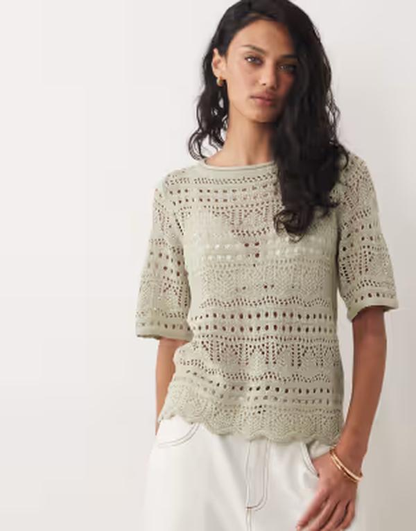 ジェイディーワイ レディース アウター ニット・セーター JDY open knit boxy half sleeve top in sage Desert sage セージ｜ReVida 店 12,056円