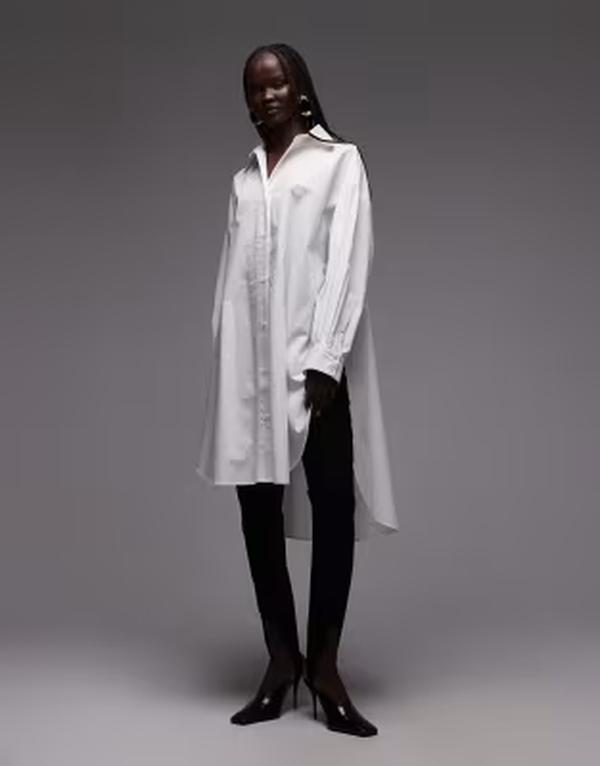 エイソス レディース トップス シャツ ASOS DESIGN wide cuffs longline oversized shirt White ホワイト
