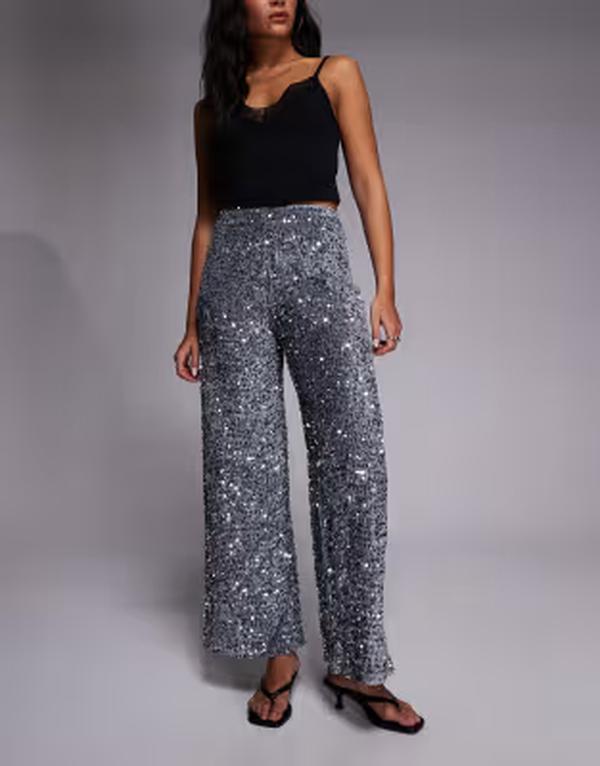 リバーアイランド レディース ボトムス カジュアルパンツ スパンコール River Island sequin pull on pantsILVER シルバー