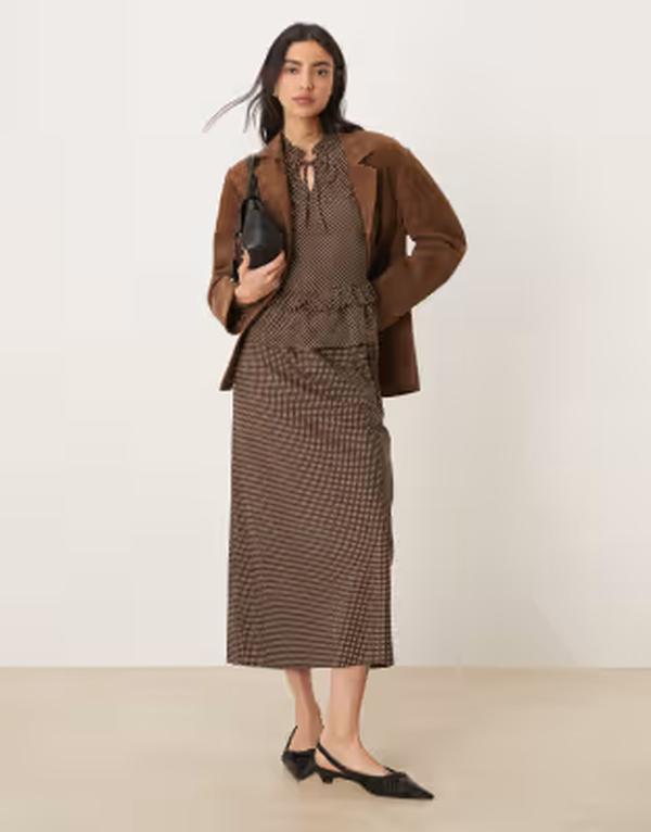ウェンズデーガール レディース ボトムスカート ドット Wednesday's Girl midaxi skirt polka dots Chocolate チョコレート