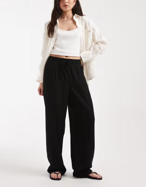 ヴェロモーダ レディース ボトムス カジュアルパンツ リネン Vero Moda linen blend tie waist pants Black ブラック