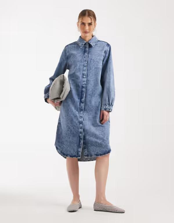 エイソス レディース トップス 衣装 midi プルオーバー ジーンズ ASOS DESIGN denim shirt MIDI dress インチ acid wash Acid light wash ジーンズ