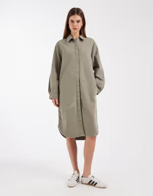 エイソス レディース トップス 衣装 midi プルオーバー ジーンズ ASOS DESIGN denim shirt MIDI dress Khaki カーキ