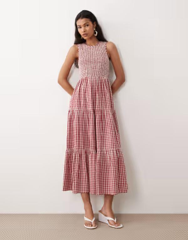 ノーバディーズ チャイルド レディース トップス ワンピース ギンガムチェック ノースリーブ ギンガム Nobody's Child sleevelesshirred midaxi gingham dress Red レッド