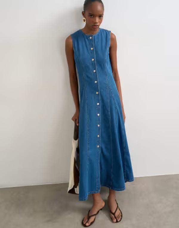とっ始め販売店 レディース トップス 衣装 ジーンズ Topshop denim godet seamed midaxi dress インチ rich blue 青み