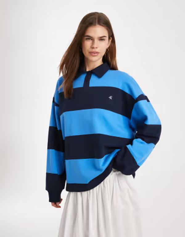 フォース&レックレス レディース トップス シャツ コットン 刺繍 ロゴ 4th & Reckless cotton embroidered logoversized rugby top stripe Multi マルチカラー｜ReVida 店