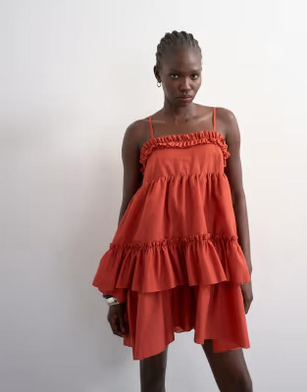 トップショップ レディース トップス ワンピース ミニ Topshop voluminous frill mini dress in rust ラスト 21,560円