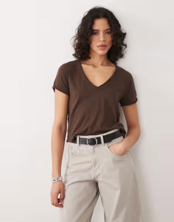 フリーピープル レディース トップス プルオーバー Vのど首 Free People take 2 short sleeve v-neck tee インチ doublespresso Double 赤銅色