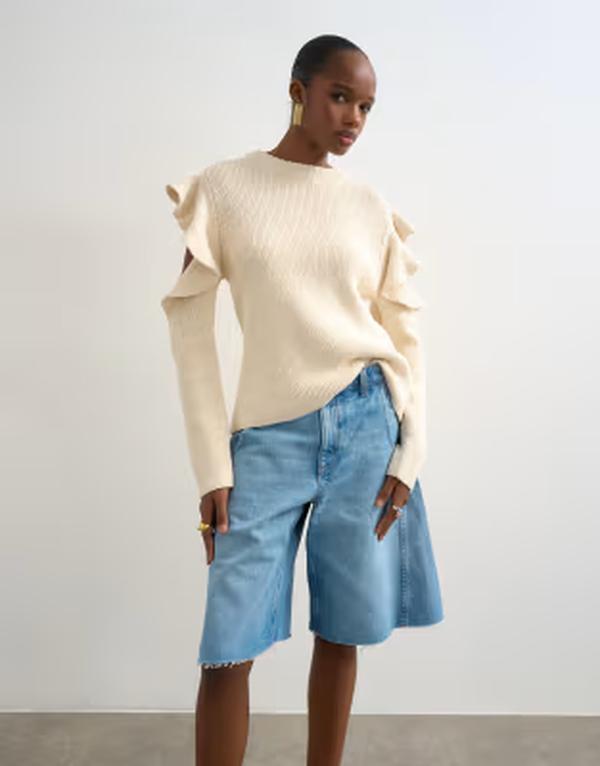 トップショップ レディース アウター ニット・セーター Topshop knit frill sleeve sweater Ivory アイボリー