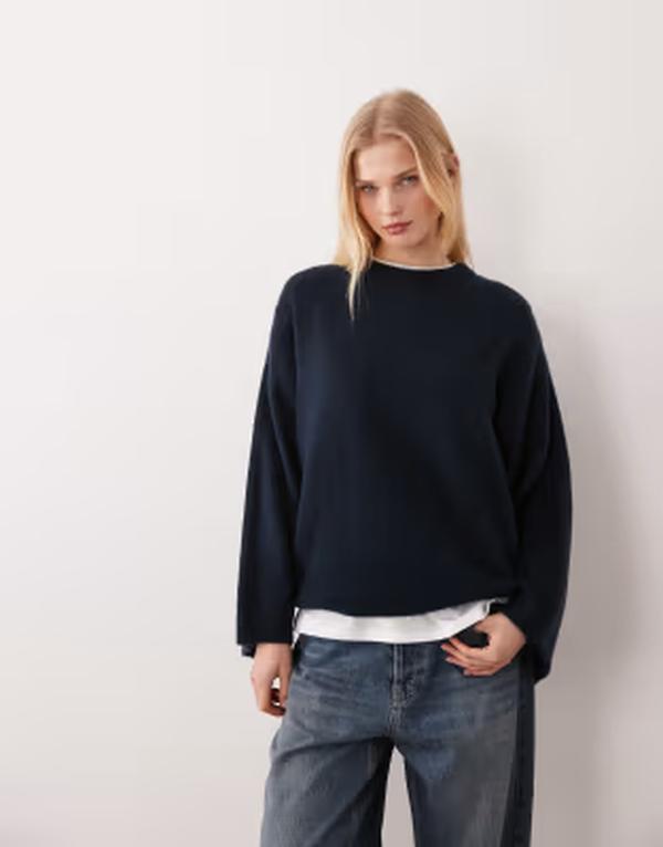エイソス レディース アウター ニット・セーター ケープデザイン キャップ ケープ ASOS DESIGN fluffy sweater with cape back Navy ネイビー