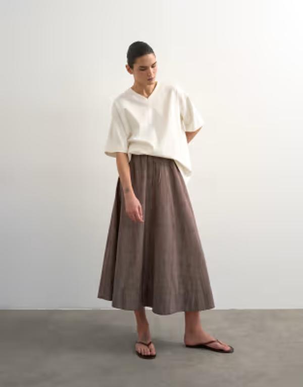トップショップ レディース ボトムスカート プリーツ Topshoplaid tie waist pleated midaxi skirt - part of a set brown ブラウン|ReVida 店