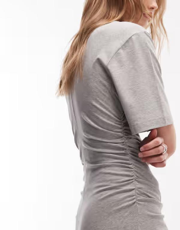 アンドアザーストーリーズ レディース トップス ワンピース アシンメトリー ギャザー ミディ ジャージー & Other Stories ruched asymmetric hem jersey midi dress in heather Gray Heather グレー|ReVida 店