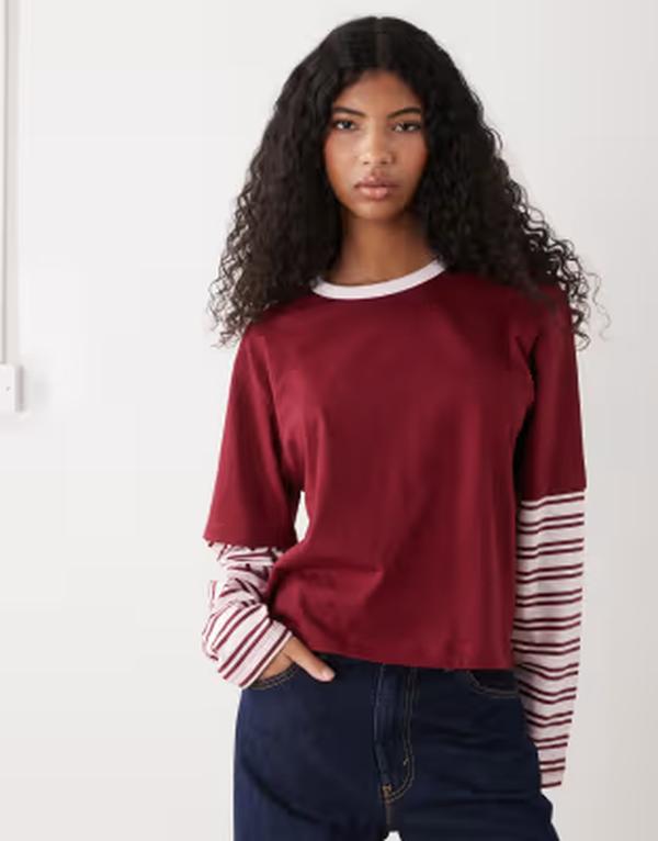 コルージョン レディース トップス Tシャツ COLLUSION double layer long sleeve T-shirt stripe ストライプ