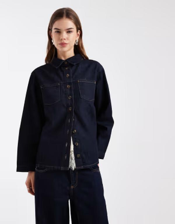 エイソス レディース トップス シャツ ヴィンテージ デニム ASOS DESIGN cinched wrap denim shirt in vintage blue wash MID BLUE ブルー