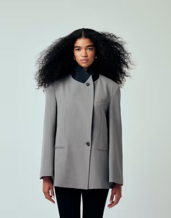 エイソス レディース アウター ジャケット・ブルゾン コントラスト ブレザー ASOS DESIGN oversized contrast collar blazer in heather Gray グレー