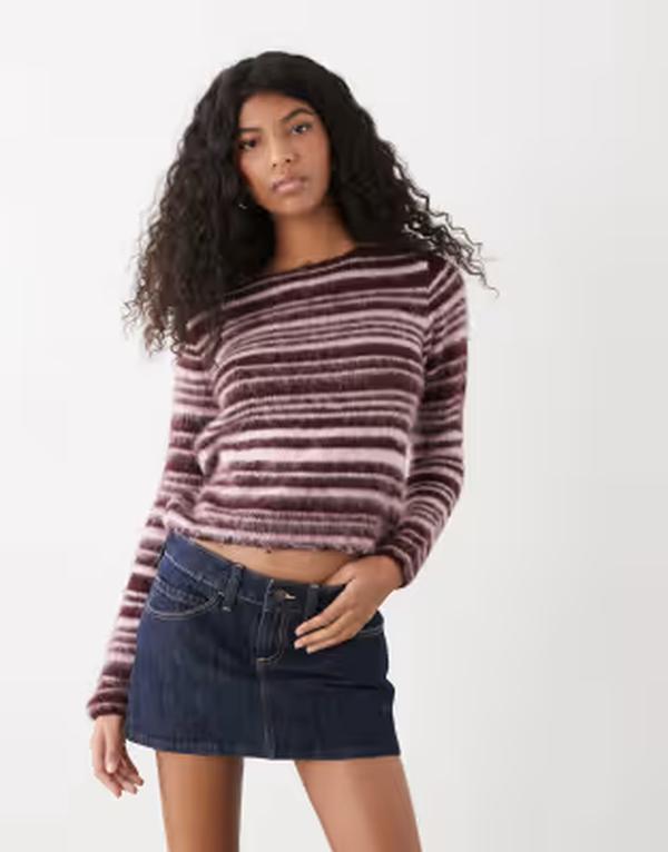 コルージョン レディース トップス Tシャツ ニット COLLUSION knitop and burgundy stripe PINK BURG STRIPE ピンク｜ReVida 店