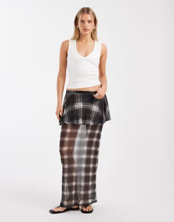 エイソス レディース 下つ方スコート 一点柄 一点 刷り上げる メッシュ マキシ ASOS DESIGN double layer maxi skirt インチ mesh polka dot print Polka dot print 一点 スカート-レディースファッション