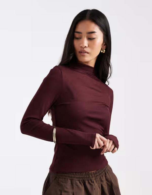 エイソス レディース トップス プルオーバー シアー ASOS DESIGN sheer double layer long sleeve top インチ plum 酸桃