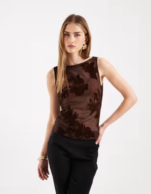 エイソス レディース トップス シャツ フラワー柄 フラワー ASOS DESIGN flocked slash neck tank top in floral