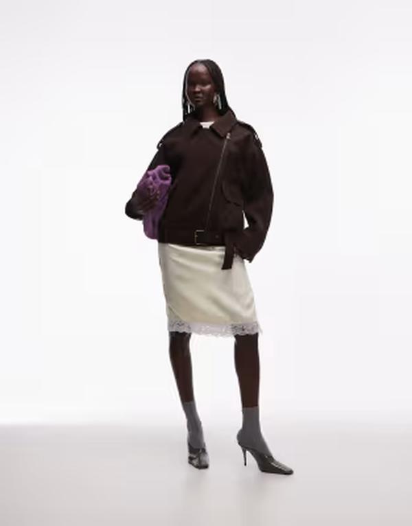 エイソス レディース アウター 上衣・上衣 なめし革 ASOS DESIGN oversized leather look biker jacket インチ chocolate 黒茶