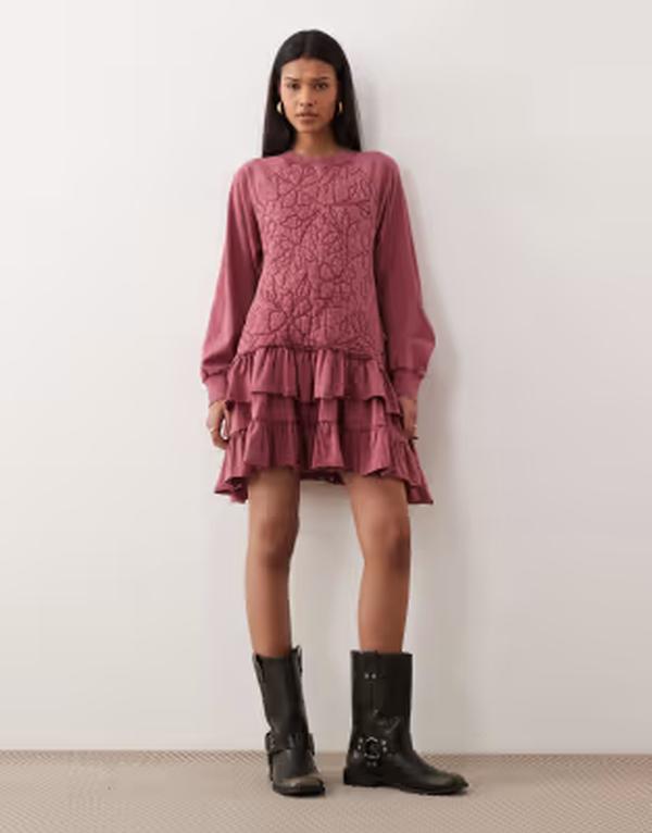 エイソス レディース トップス 衣装 キルティング ミニ 流汗 プルオーバー ASOS DESIGN premium quilted sweatshirt mini dress インチ deep rose Deep rose