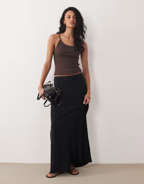 ジェイディーワイ レディース ボトムスカート A ライン サテン マキシ JDY a-line satin maxi skirt Black ブラック