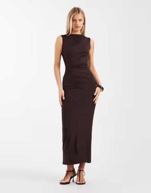 フォース\u0026レックレス レディース トップス 衣装 ギャザー ノースリーブ マキシ 4th \u0026 Recklesslinky sleeveless ruched slash neck maxi dress インチ chocolate 黒茶