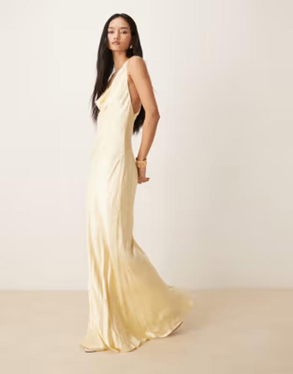 バードット レディース トップス ワンピース マキシ Bardot Anouk cowl neck open cross back thigh split maxi dress in lemon｜ReVida 店
