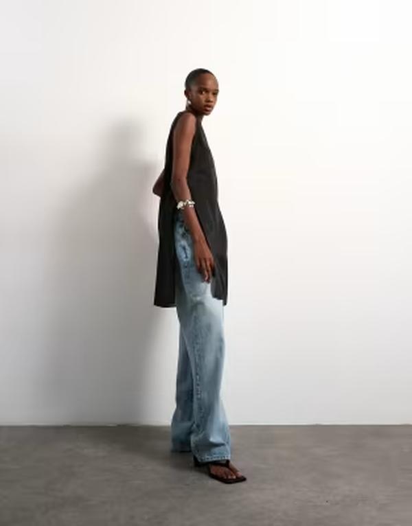 いの一番販売店 レディース トップス 貯蔵タンクいの一番 シアー Topshop longline sheer organza tunic Black 黒いこと タンクトップ-レディースファッション